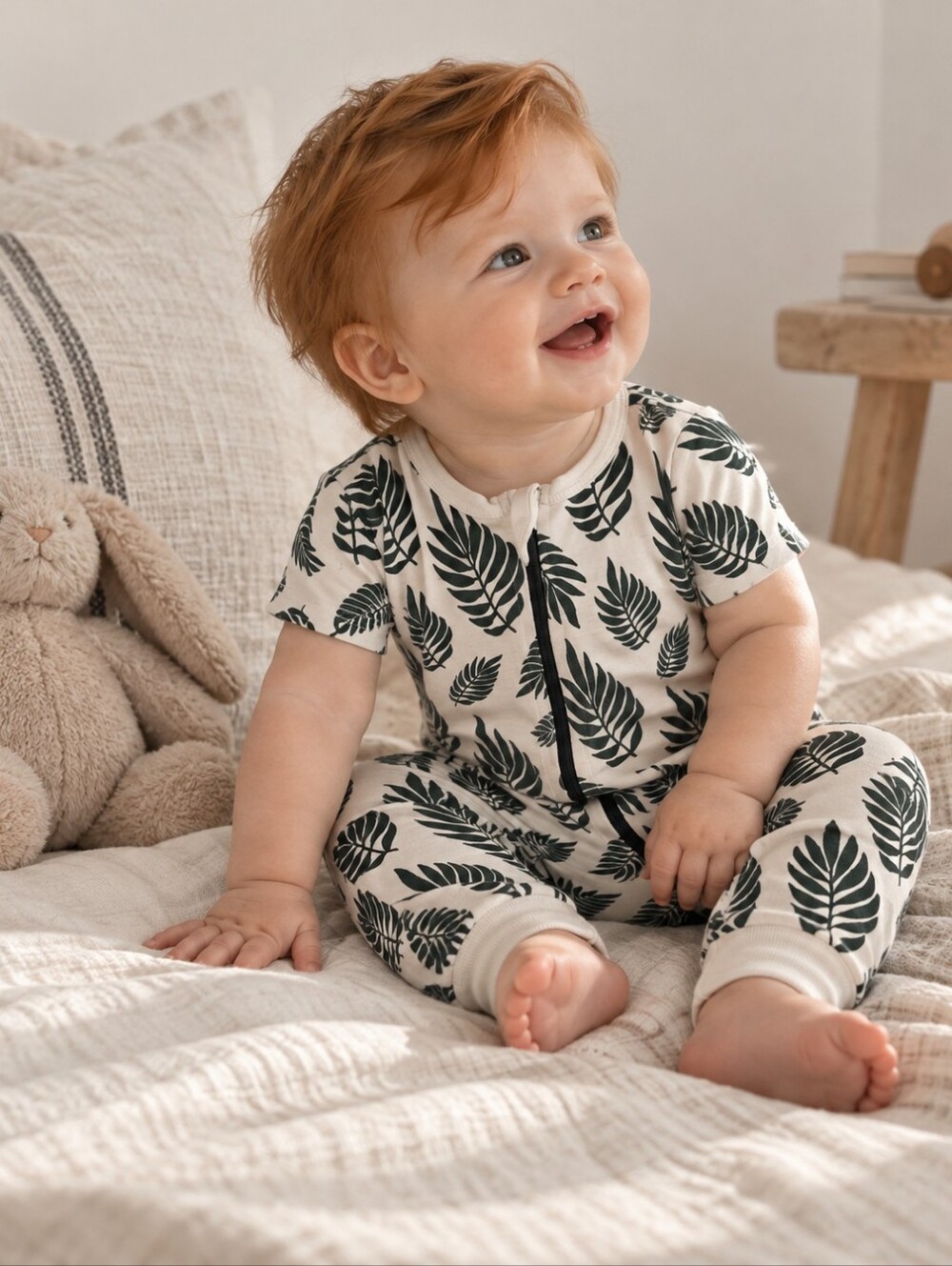 Parade Organics Baby Leaf Print Zip Romper Organic Cotton Footless 6M